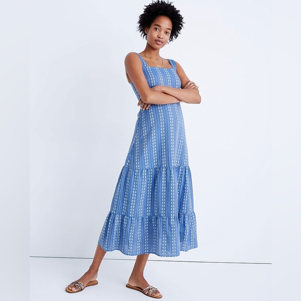 Madewell Embroidered Button Back Tiered Sundress